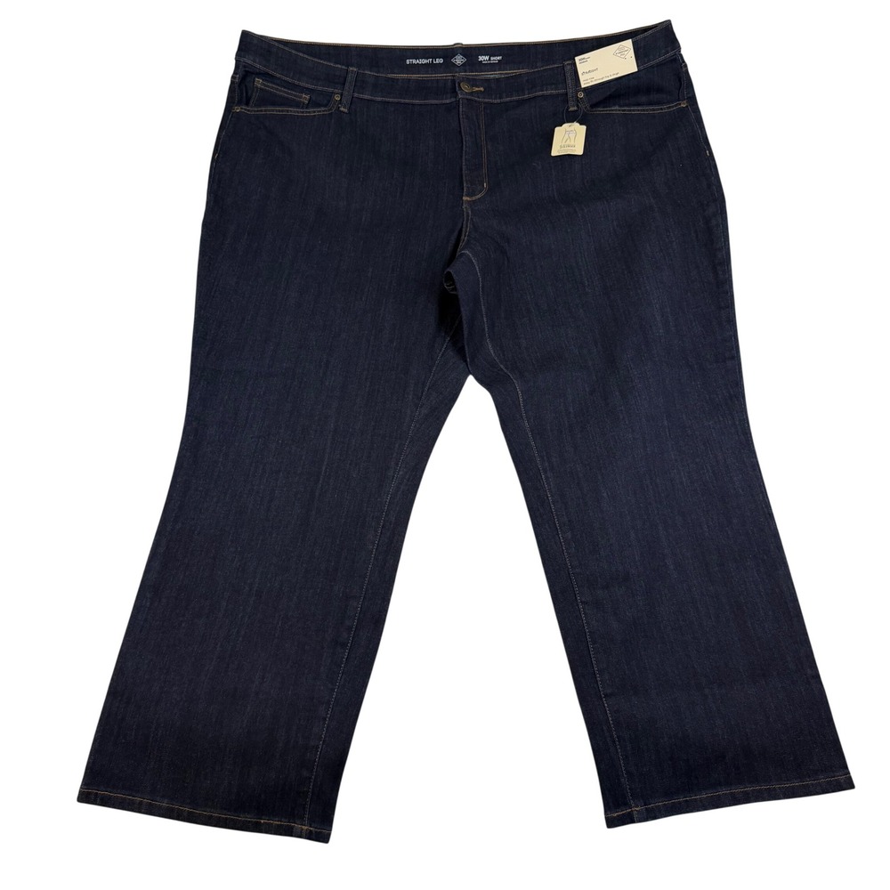 St Johns Bay Secretly Slender Straight Leg Jeans 30W‎ Short Dark Wash Rinse NWT